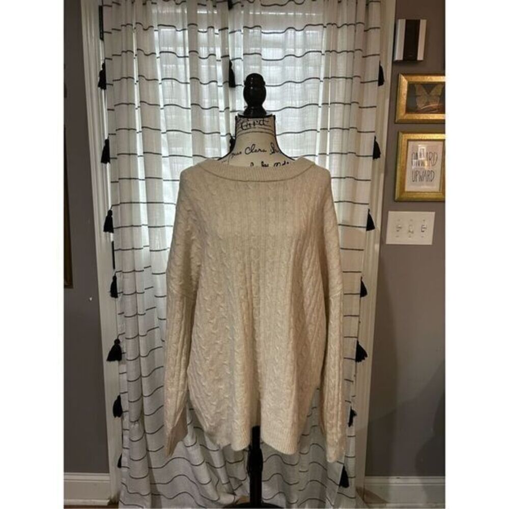 Belle Du Jour Cozy Cable Knit Cream Rory Crewneck Sweater Size XL